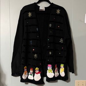 Quacker Factory Black Snowman Sweater